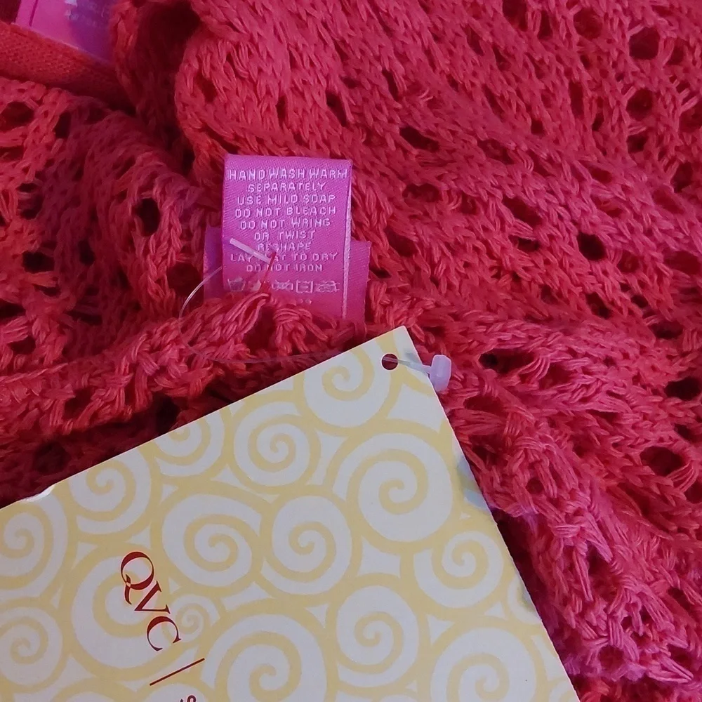 Du jour Womens Coral 2 piece Top set Crochet Cardigan W Tank shell Cute! Sz.M